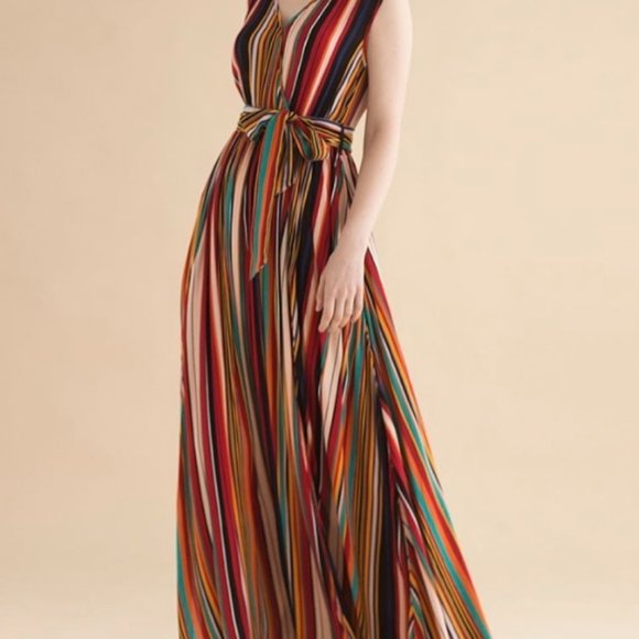 CHIC WISH || Elegance Keeper Striped V-Neck Sleeveless Maxi Dress - XS - Picture 6 of 9